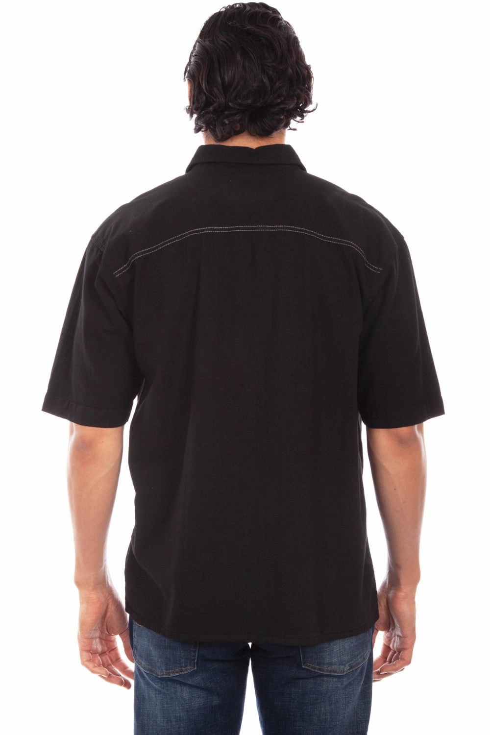 Scully Mens Black 100% Cotton Western Theme S/S Shirt Zip Front Smooth Finish