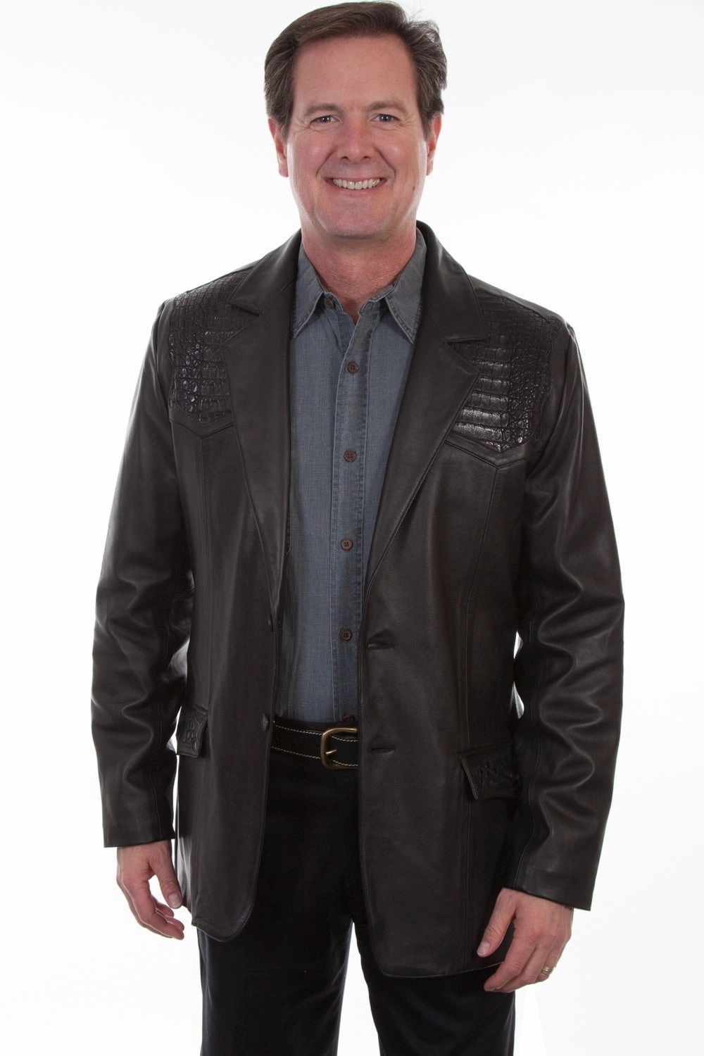 Scully Mens Black Lamb Leather Caiman Blazer Jacket Relaxed Layers Subtle Design Detail