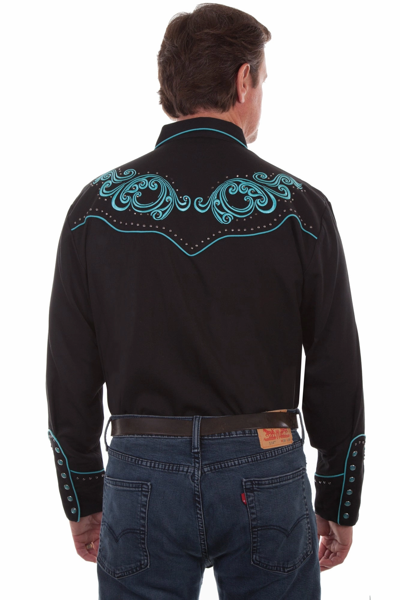 Scully Mens Black Poly/Rayon Studded L/S Shirt Pure Cotton Monochrome Palette