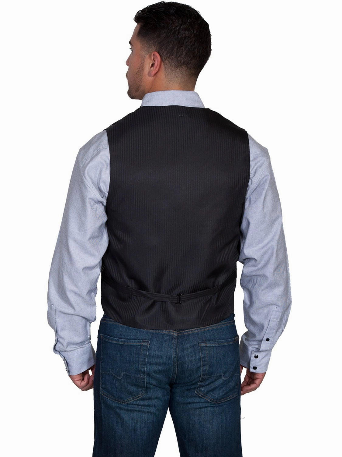 Smart Casual Scully Mens Black Polyester White Pinstripe Vest