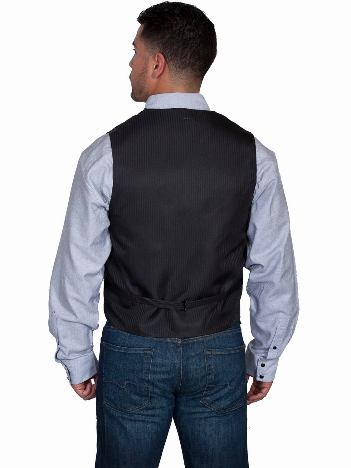 Modern Minimal Scully Mens Black Polyester White Pinstripe Vest