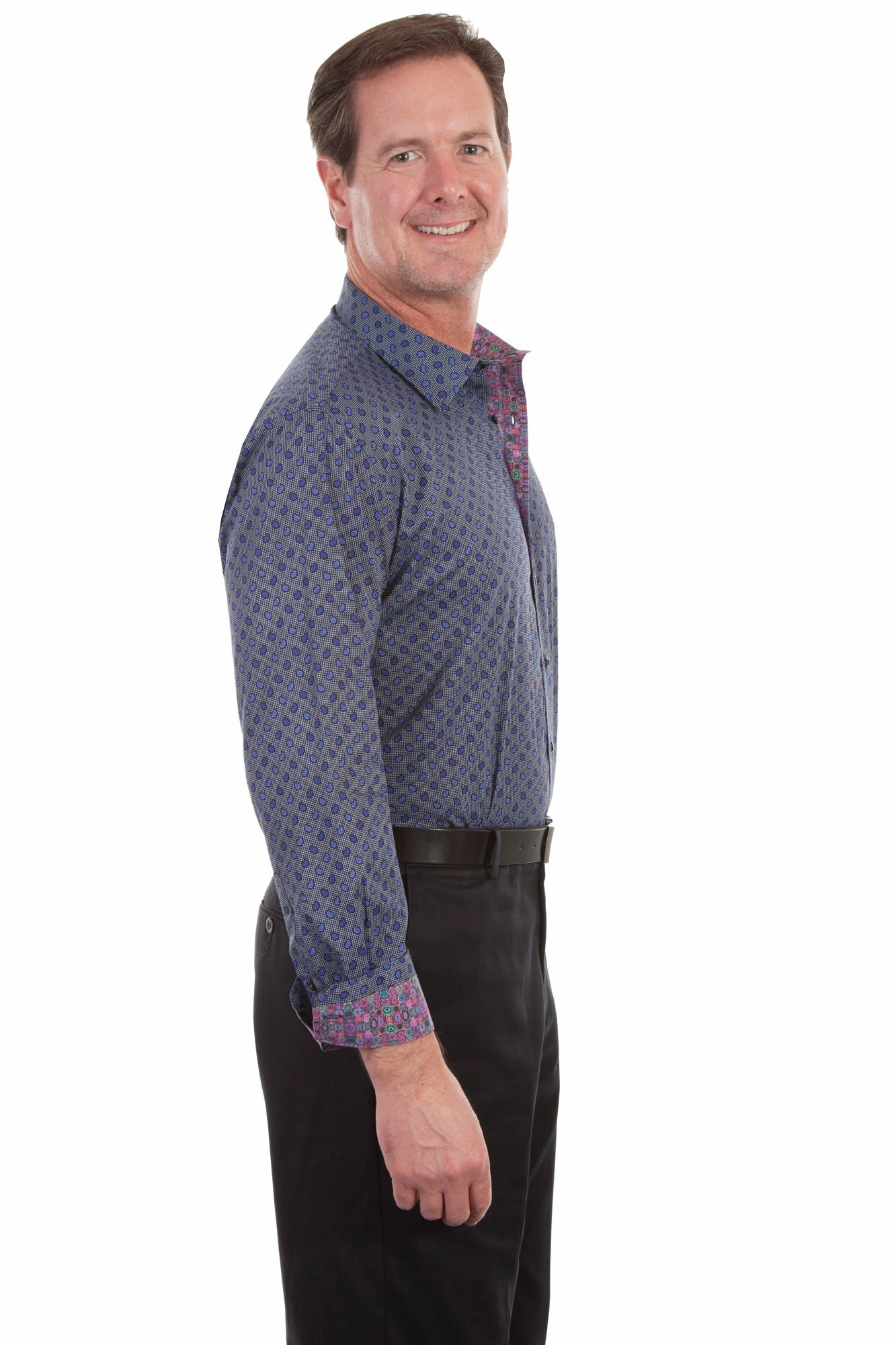 Scully Mens Blue 100% Cotton Paisley L/S Shirt Compact Fold Design Night Out