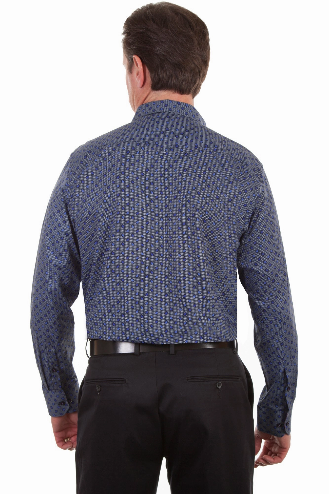 Scully Mens Blue 100% Cotton Paisley L/S Shirt Breathable Material