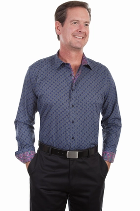 Scully Mens Blue 100% Cotton Paisley L/S Shirt Beach Ready