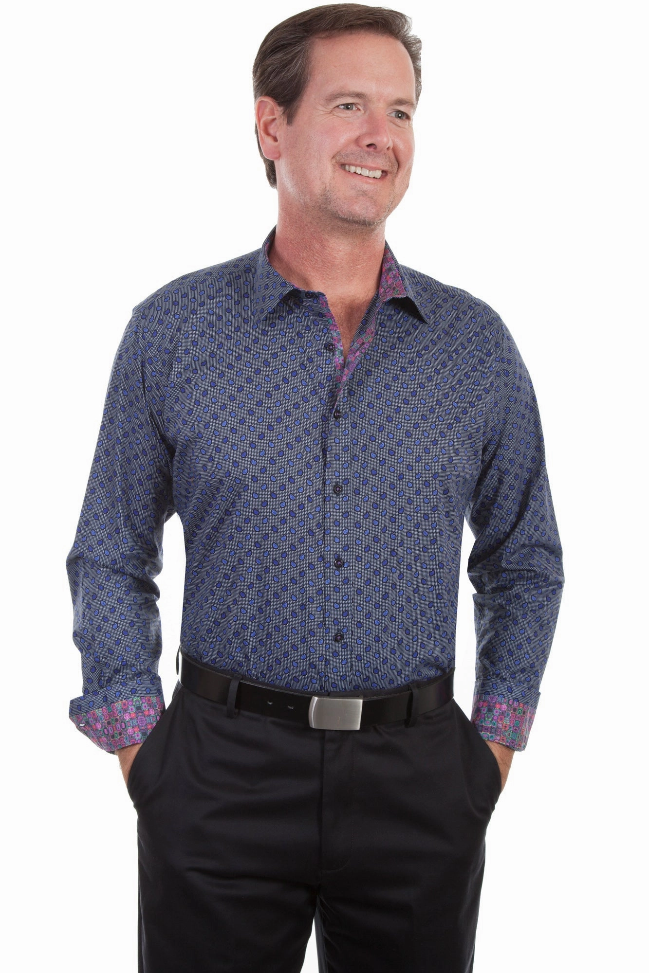 Scully Mens Blue 100% Cotton Paisley L/S Shirt Beach Ready