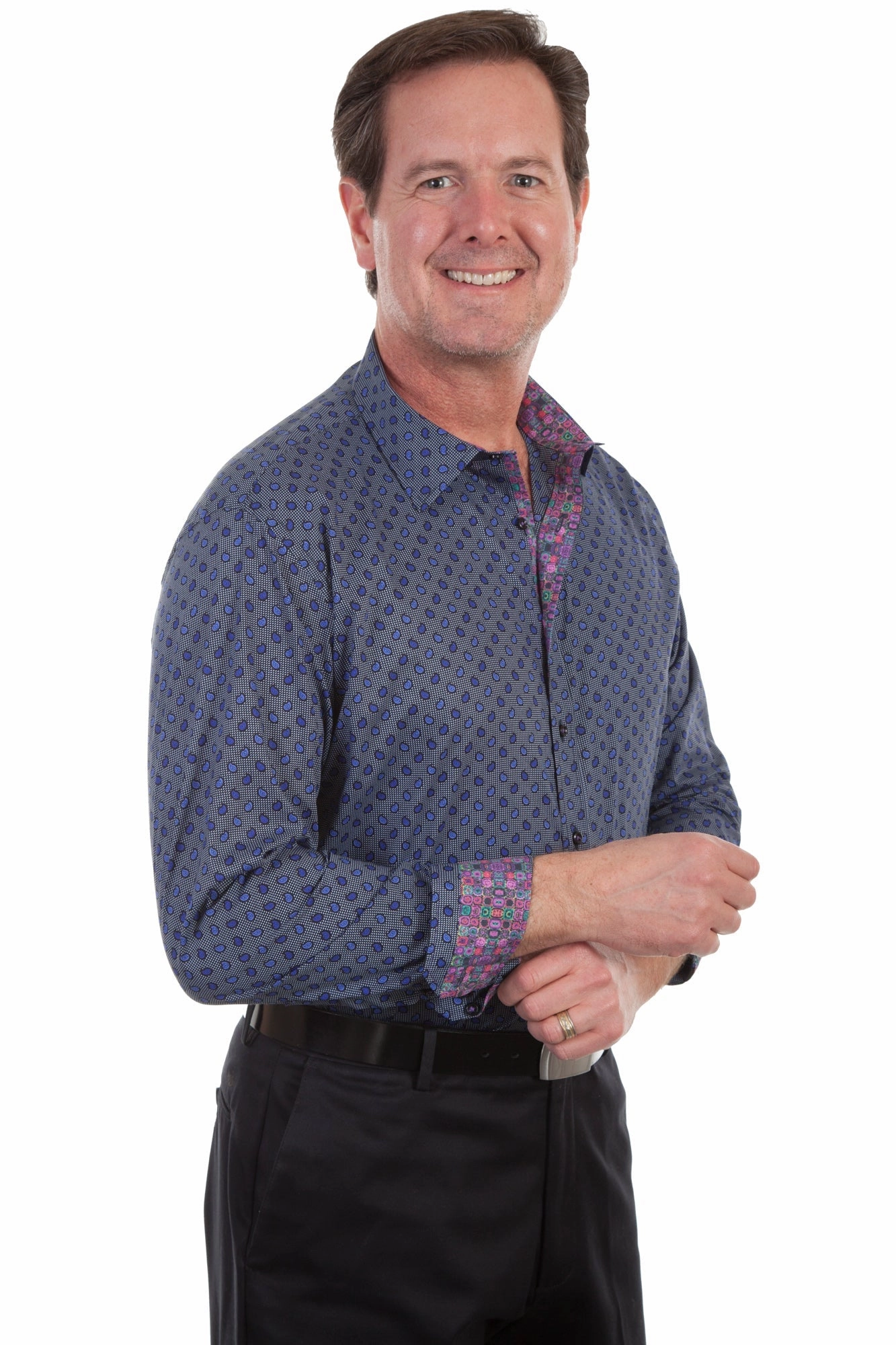 Scully Mens Blue 100% Cotton Paisley L/S Shirt Polished Finish Summer Fashion