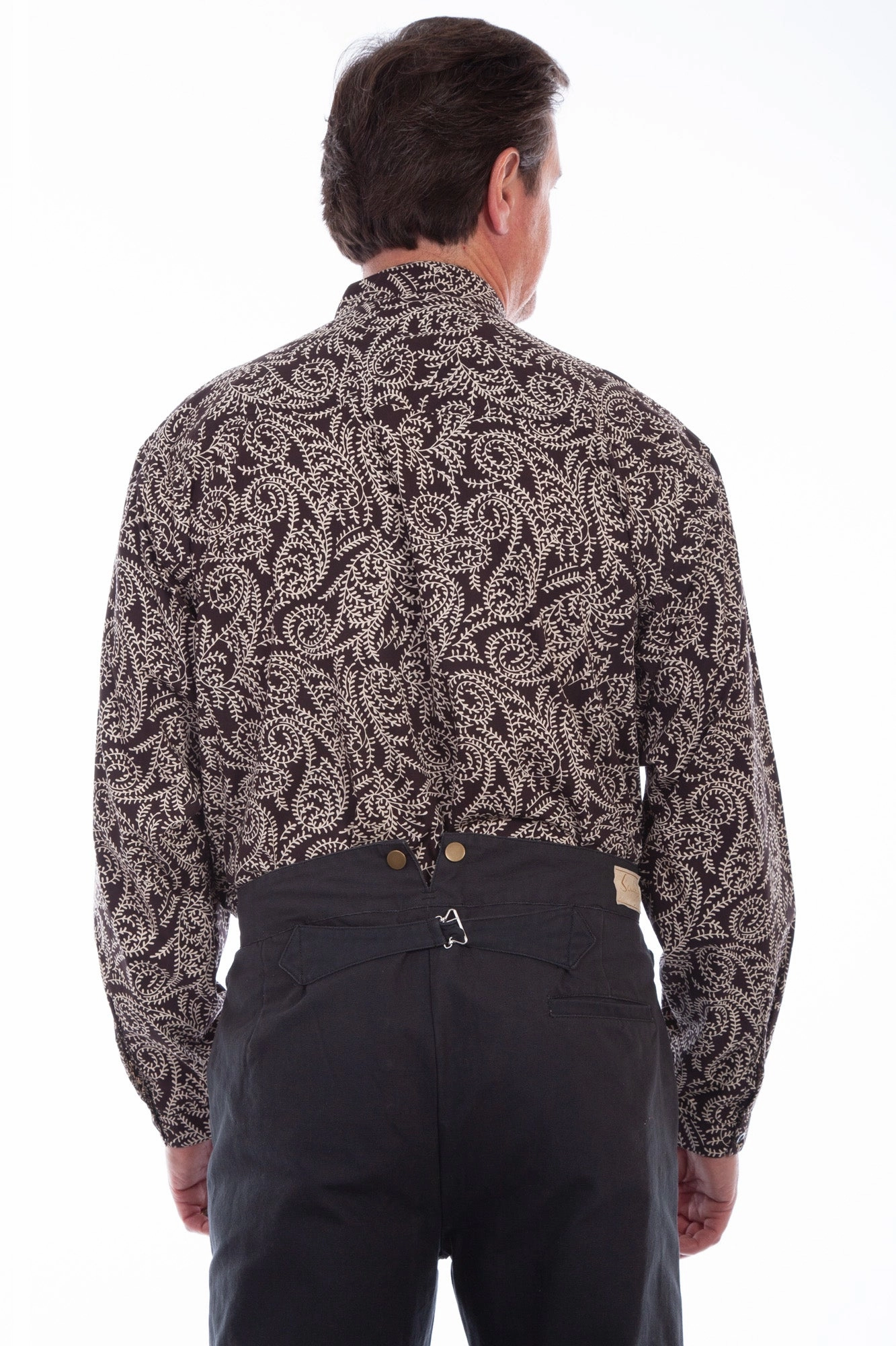Hidden Button Placket Scully Mens Brown 100% Cotton Lg Paisley L/S Shirt