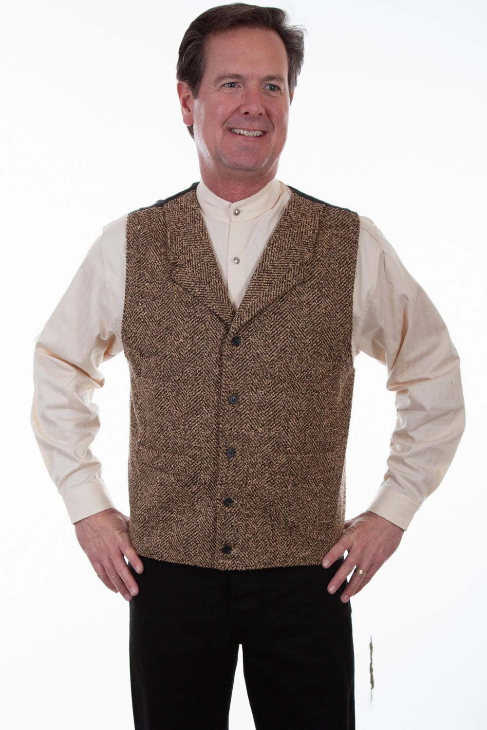 Scully Mens Brown 100% Wool Herringbone Vest Hypoallergenic Lining