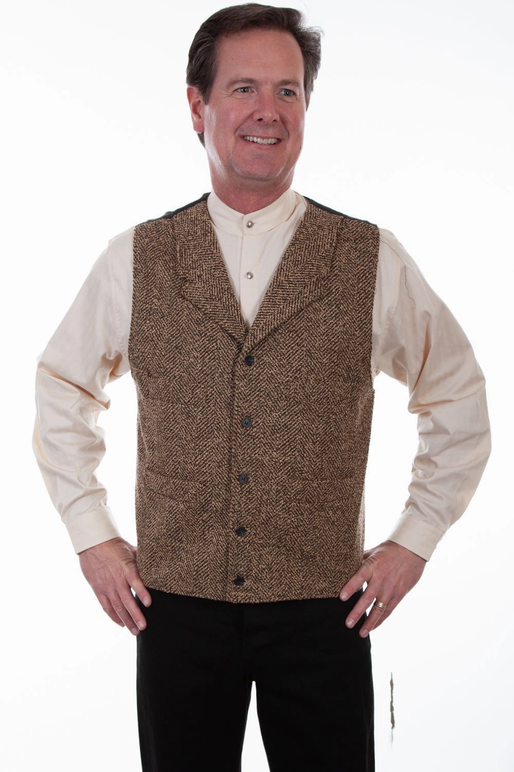 Scully Mens Brown 100% Wool Herringbone Vest Multi Directional Stretch