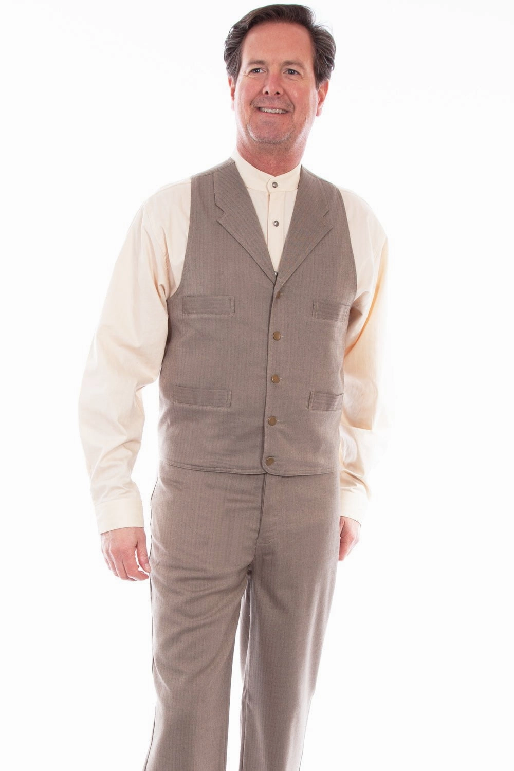 Scully Mens Brown Cotton Blend Herringbone Vest Classic Fit Cut