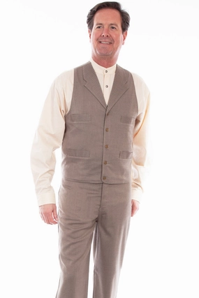 Scully Mens Brown Cotton Blend Herringbone Vest Noise Reduction Design Durable Coating