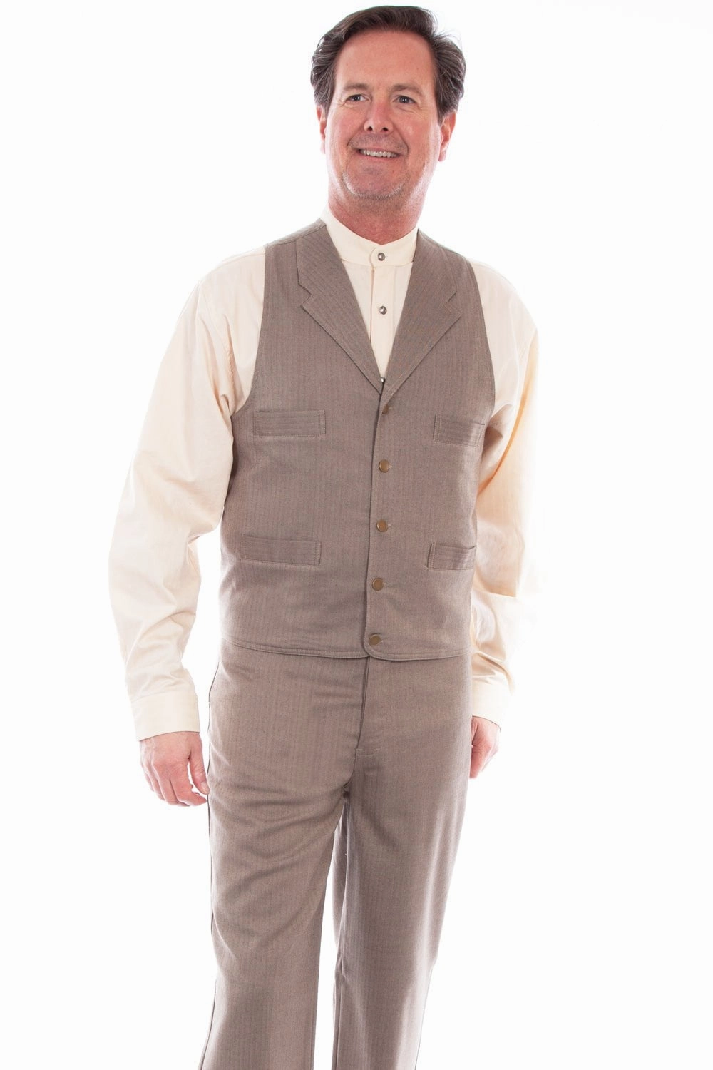 Scully Mens Brown Cotton Blend Herringbone Vest Weather Fit