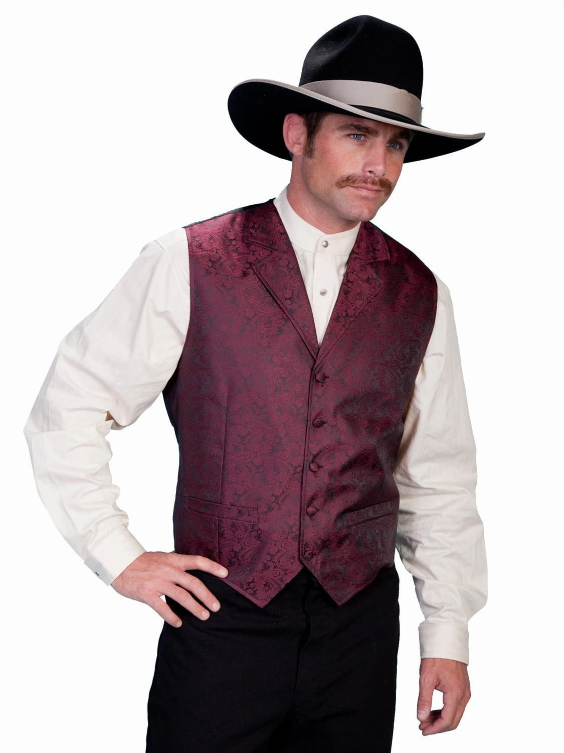Scully Mens Burgundy Polyester Classic Paisley Vest Elastic Binding Active Daily Wear