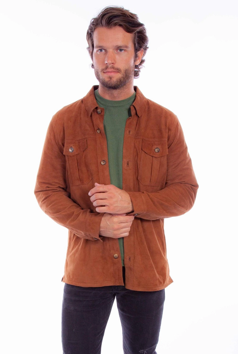 Multi Purpose Loops Scully Mens Button Up Shirt Cinnamon Leather Leather Jacket
