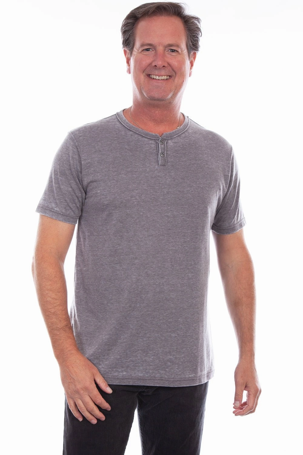 Low Maintenance Everyday Wear Scully Mens Charcoal 100% Cotton Henley S/S T-Shirt
