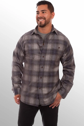 Scully Mens Charcoal/Navy 100% Cotton Corduroy Plaid L/S Shirt Tuckable Hem