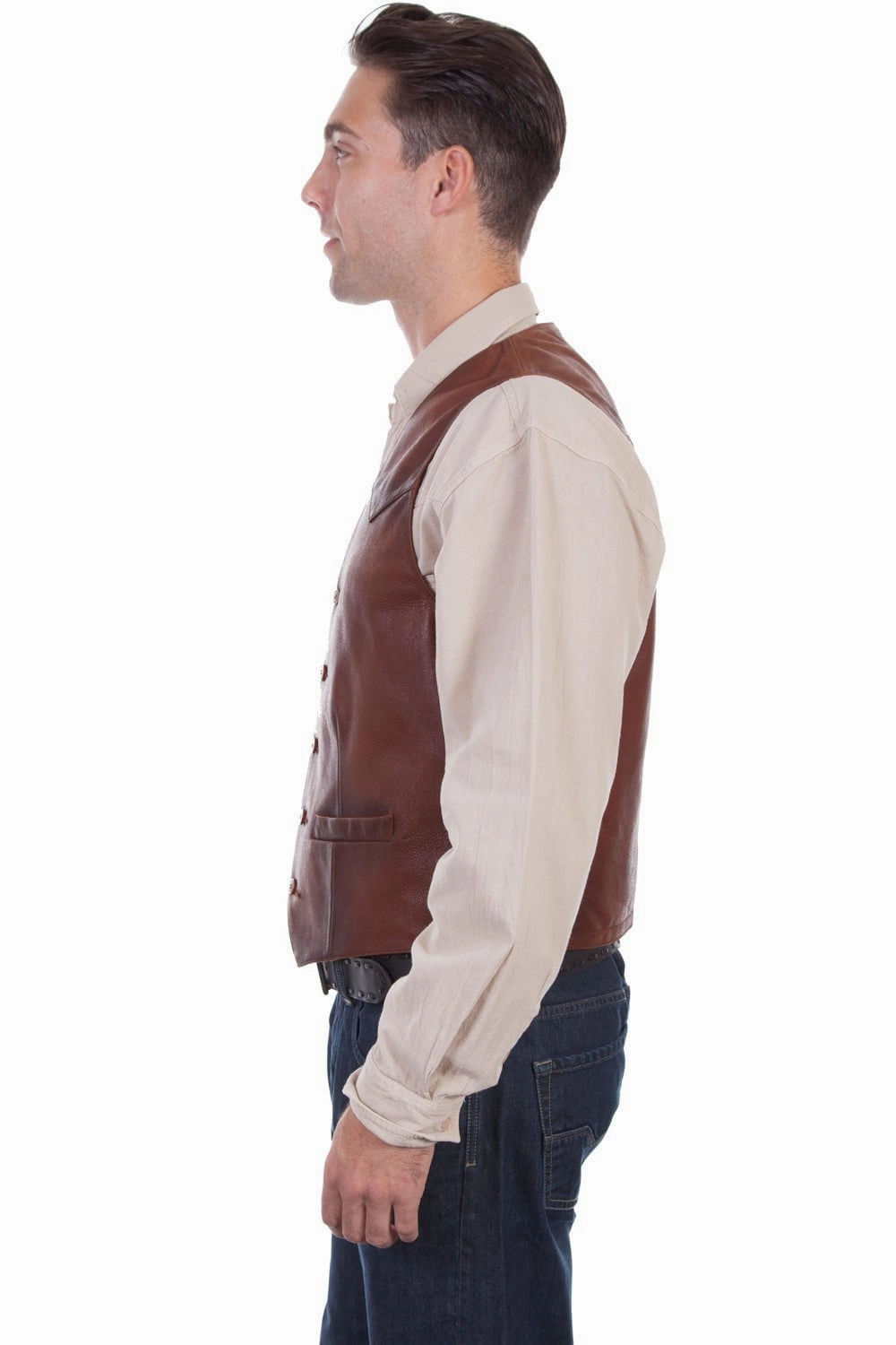 SeamlessBonding Articulated Knees Scully Mens Classic Yokes Brown Leather Leather Vest