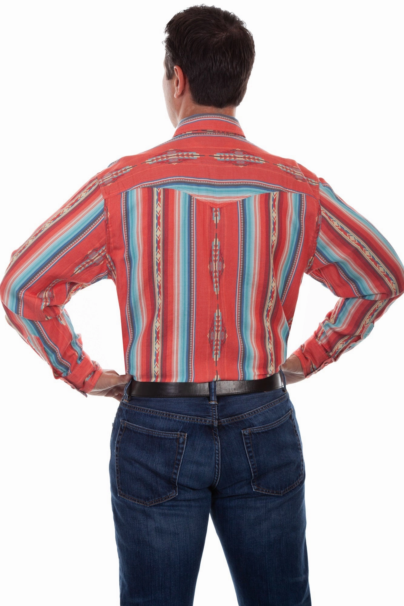 Tailored Fit Scully Mens Coral 100% Cotton Stripe L/S Shirt