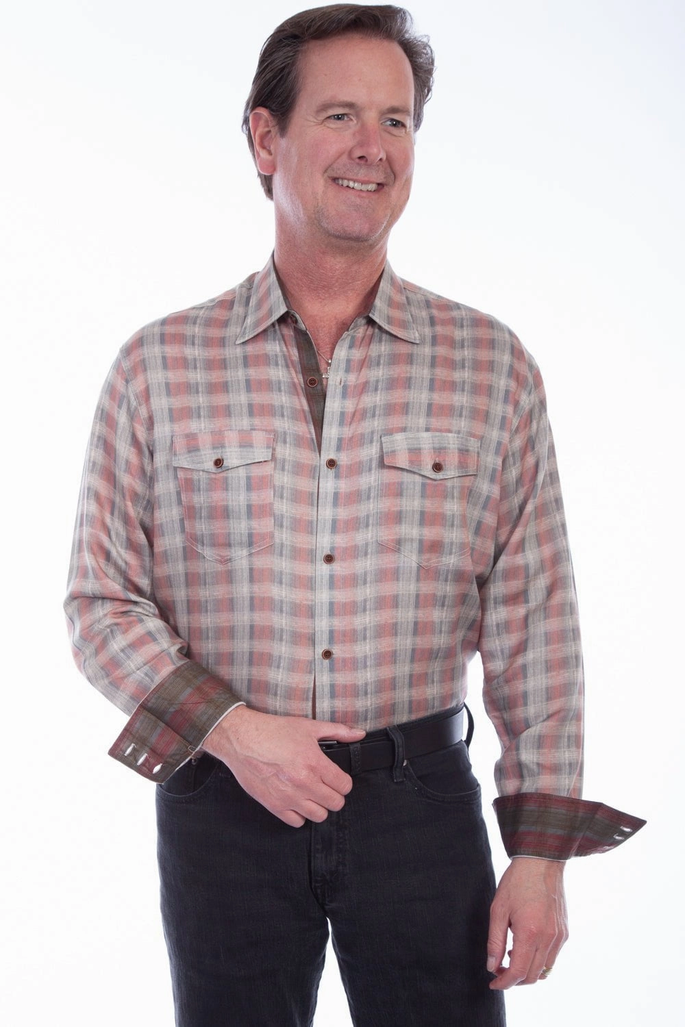 Scully Mens Coral 100% Tencel Bold Plaid L/S Shirt Odor Control Technology Limited Edition