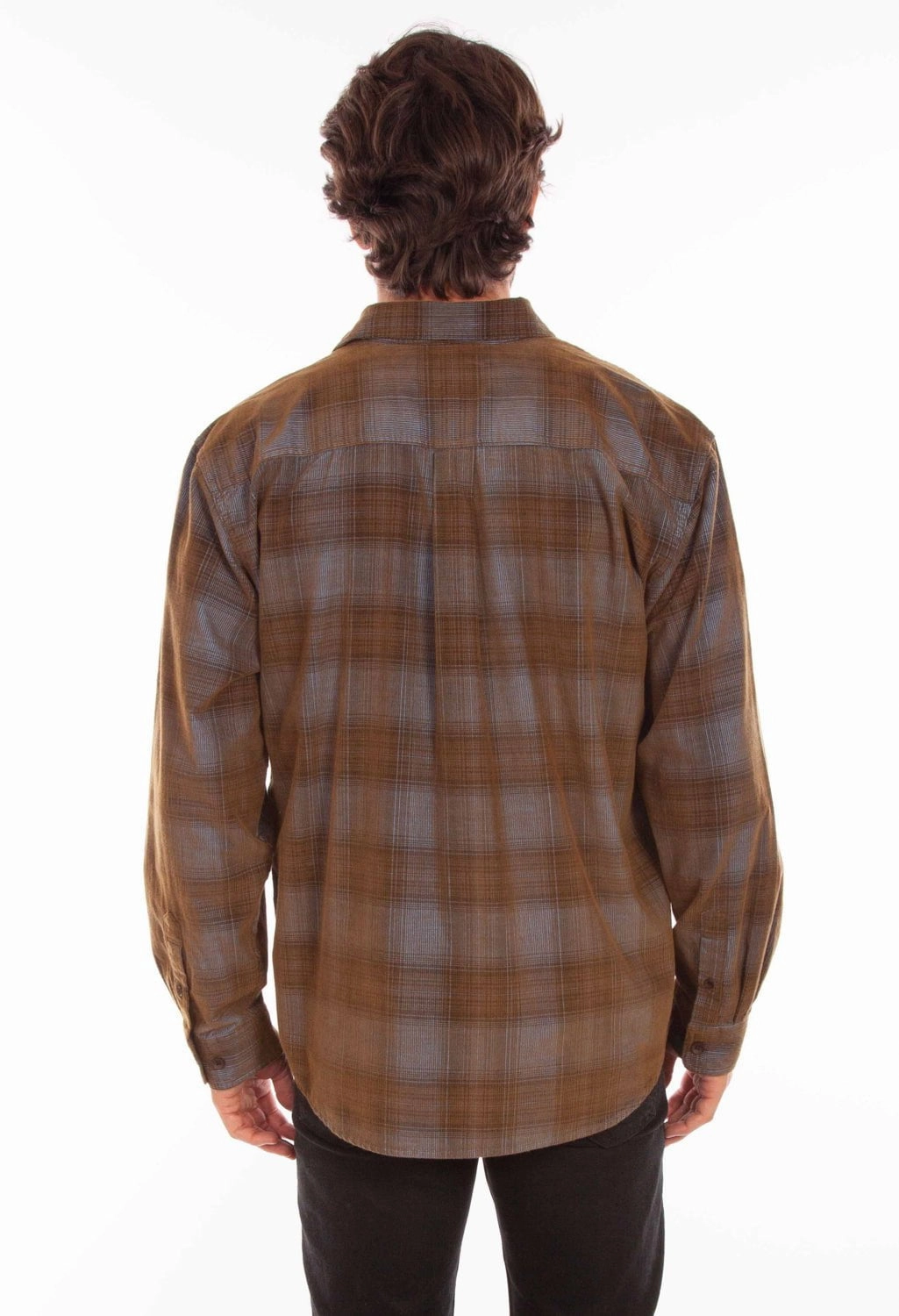 Scully Mens Corduroy Plaid Blue/Brown 100% Cotton L/S Shirt Bold Hue