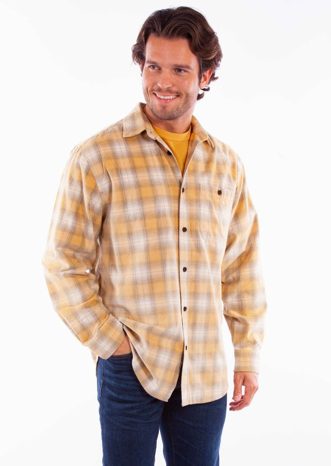 Bold colors Scully Mens Corduroy Plaid Natural 100% Cotton L/S Shirt