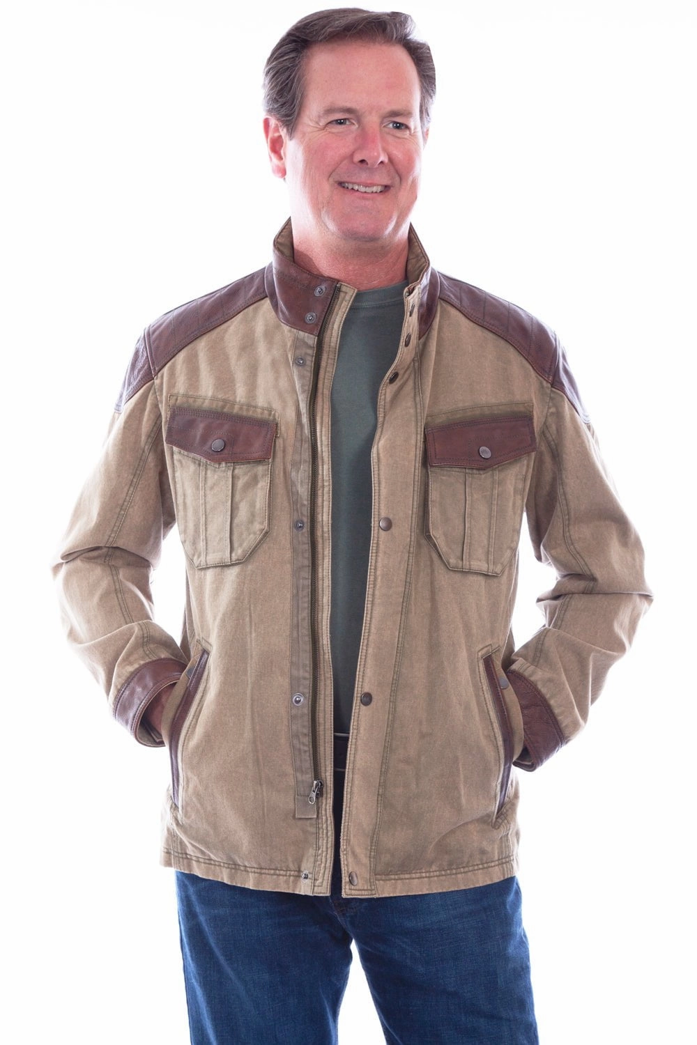 Day Hike Style Scully Mens Cozy Canvas Sage Leather Leather Jacket