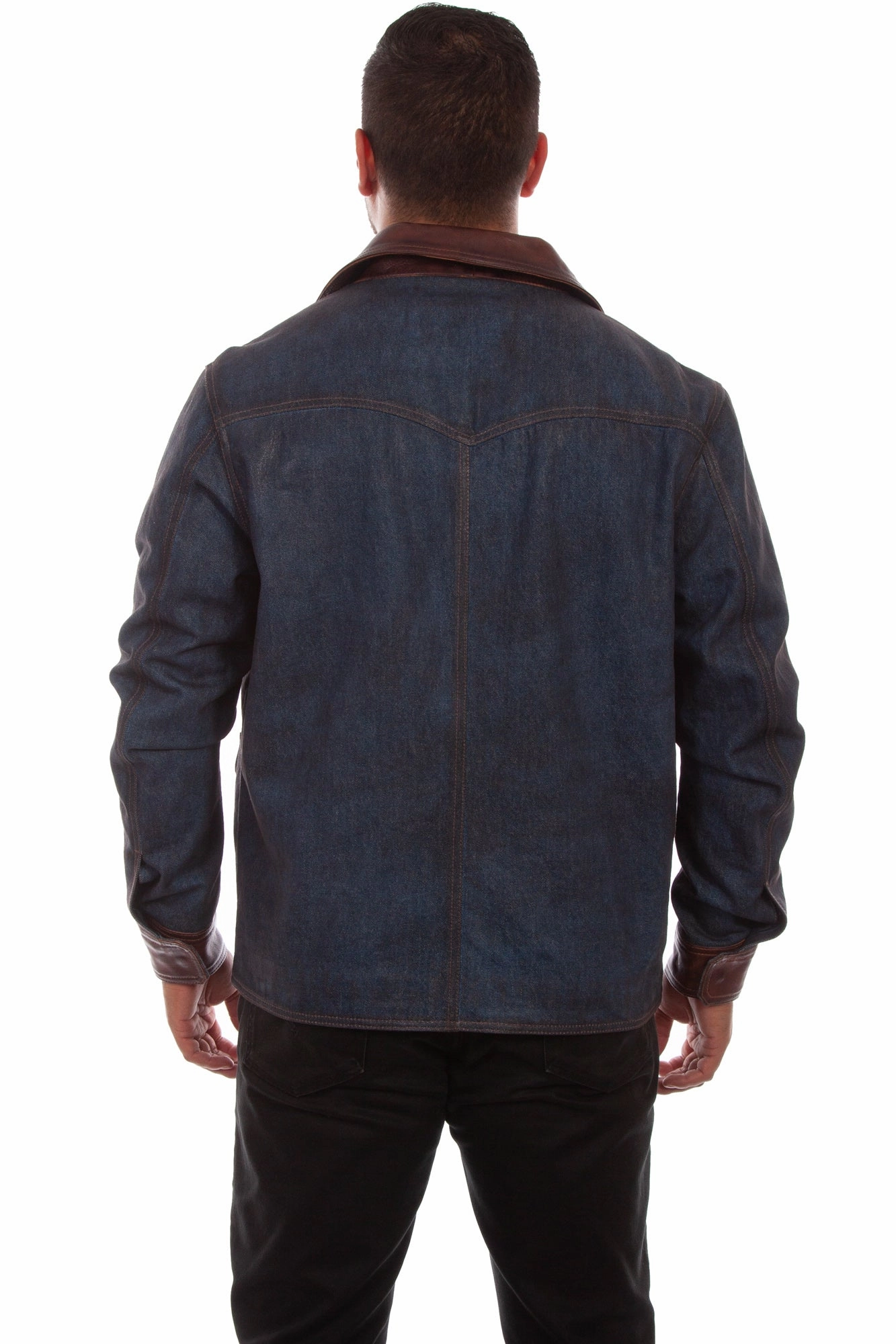 Moisture Wicking Finish Wind Resistant Lining Scully Mens Denim Cotton Blend Leather Trim Jacket