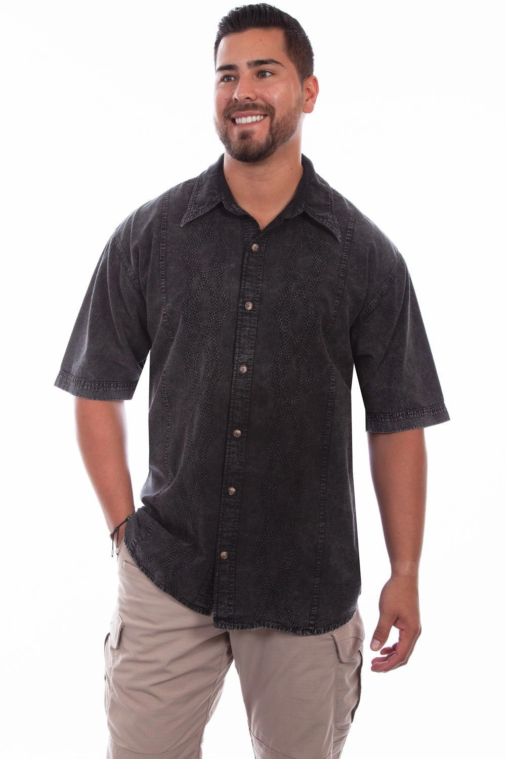 Scully Mens Distressed Black 100% Cotton Trac S/S Shirt Thermoregulating Fabric