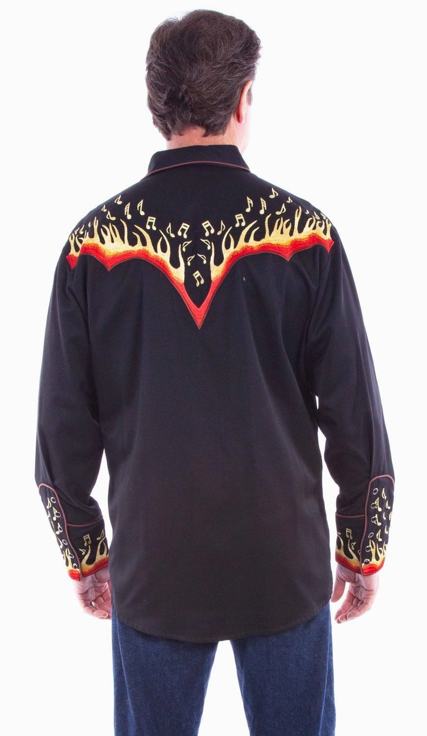 Travel-friendly Scully Mens Embroidered Flames Black Poly/Cotton L/S Shirt