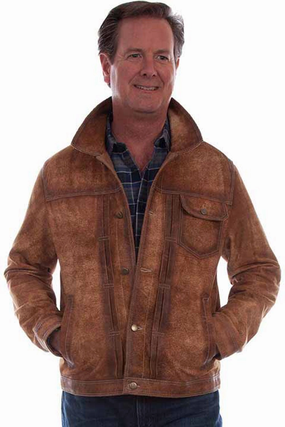 Scully Mens Fancy Placket Teak Leather Leather Jacket Sport Fit