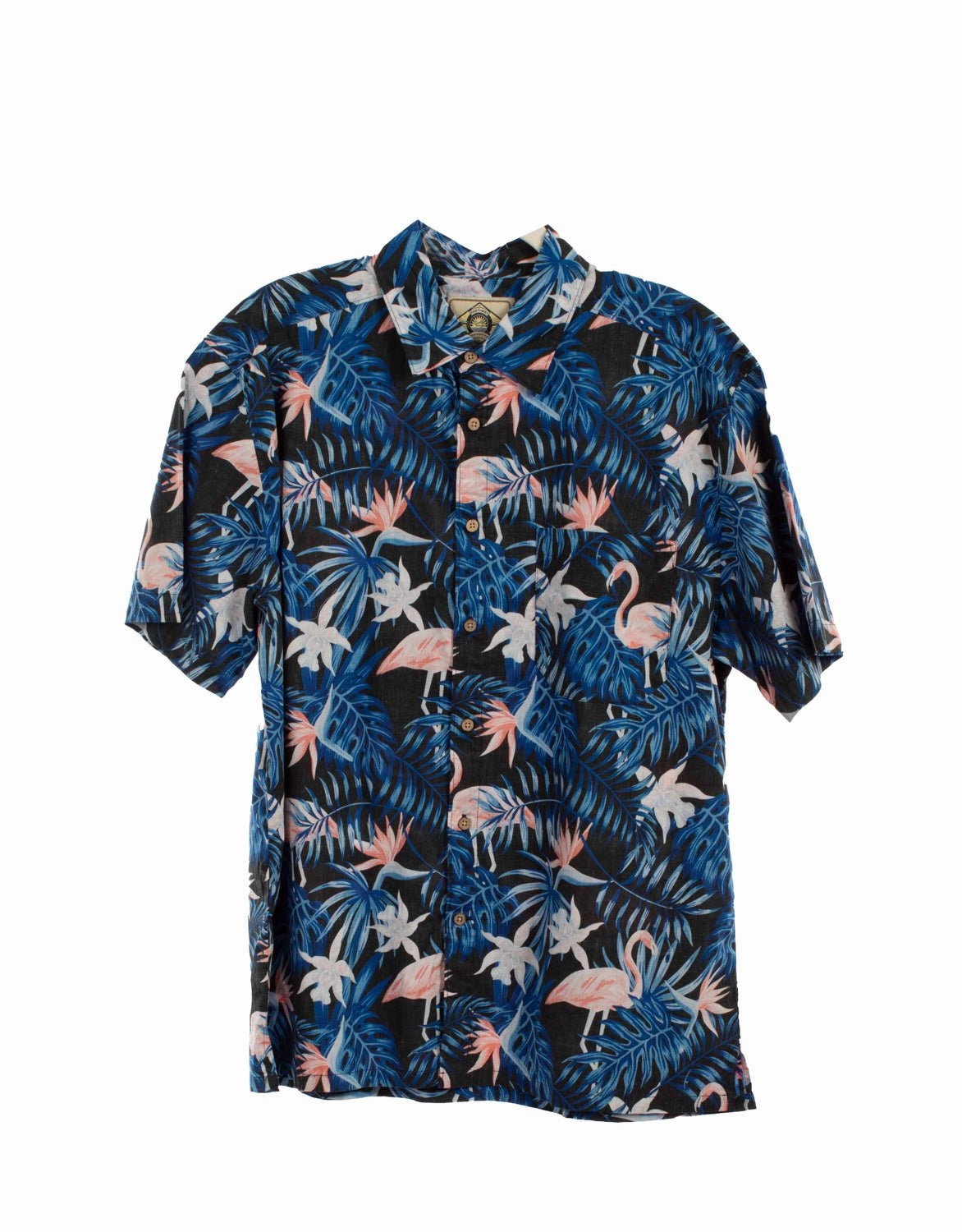 Reinforced Buttonholes Scully Mens Flamingos Black 100% Cotton S/S Shirt