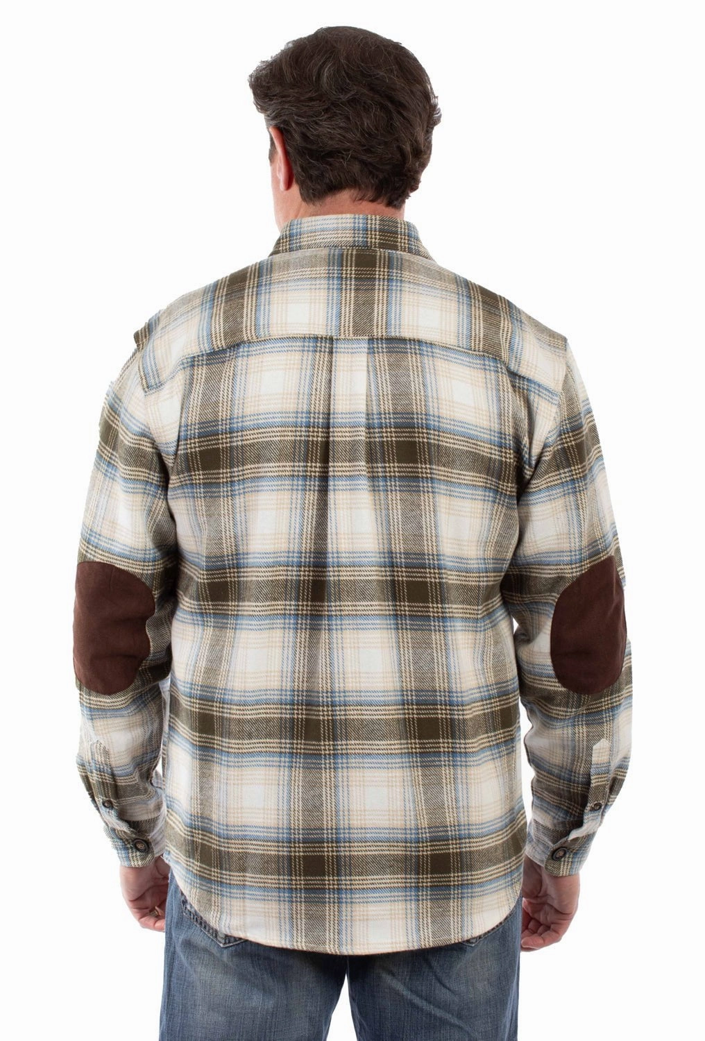 Scully Mens Flannel Plaid Olive 100% Cotton L/S Shirt Stretchy Cloth Contrast Stitch