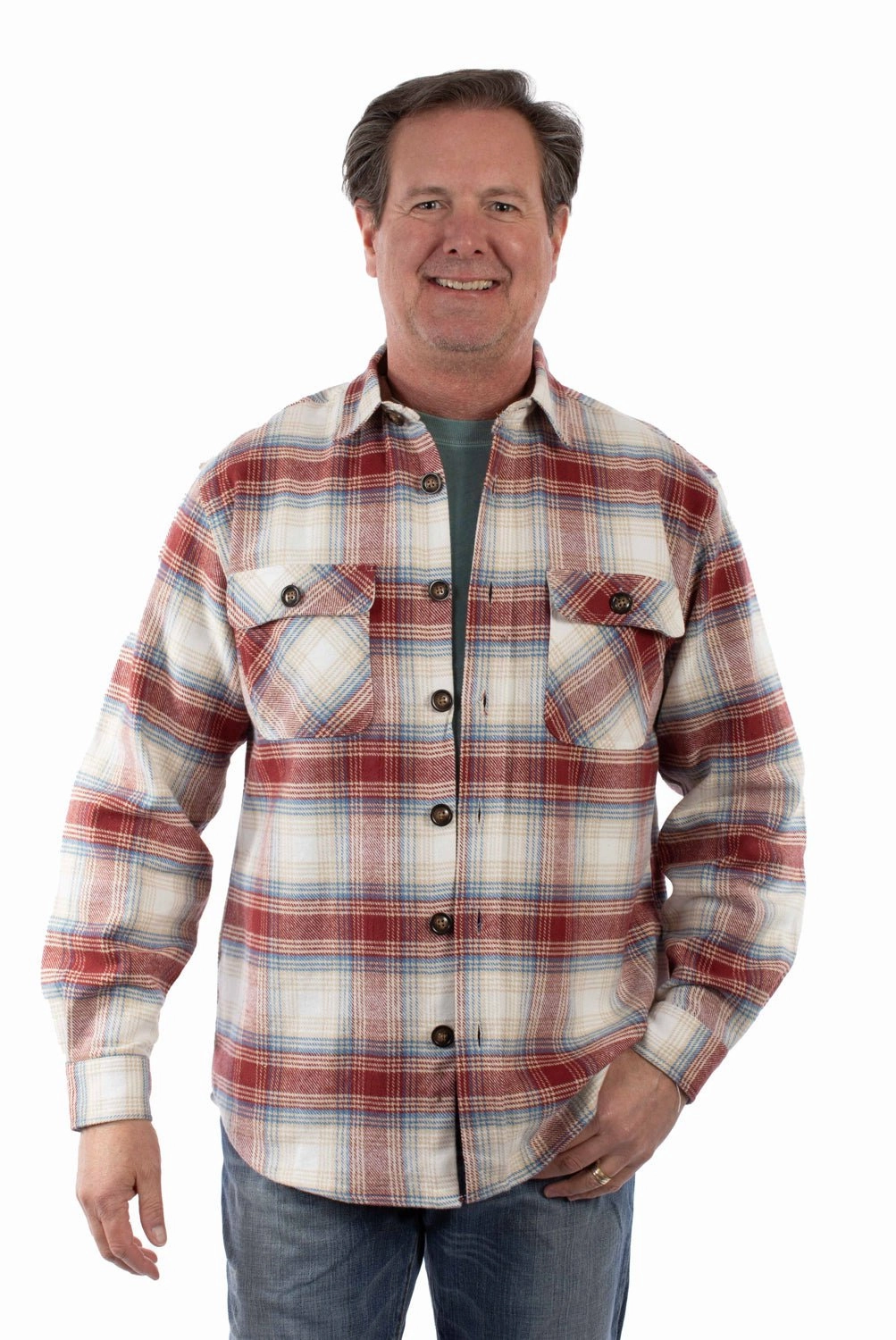 Scully Mens Flannel Plaid Rust 100% Cotton L/S Shirt Soft Texture