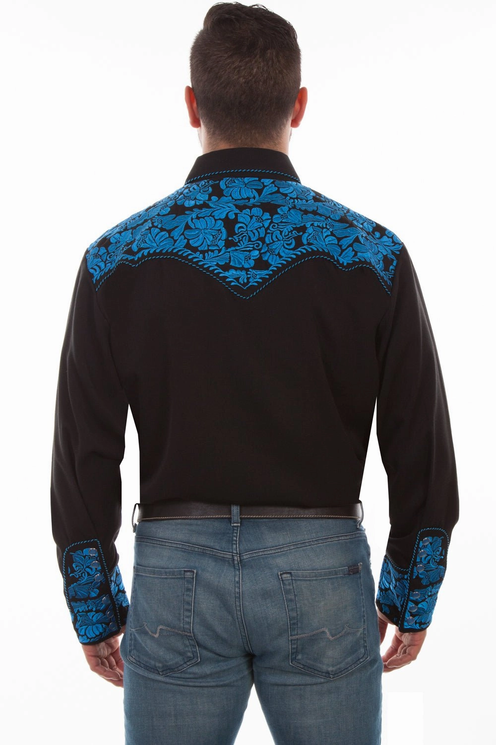 Scully Mens Floral Tooled Embroidery Royal Poly/Rayon L/S Shirt Urban Style Breathable Material