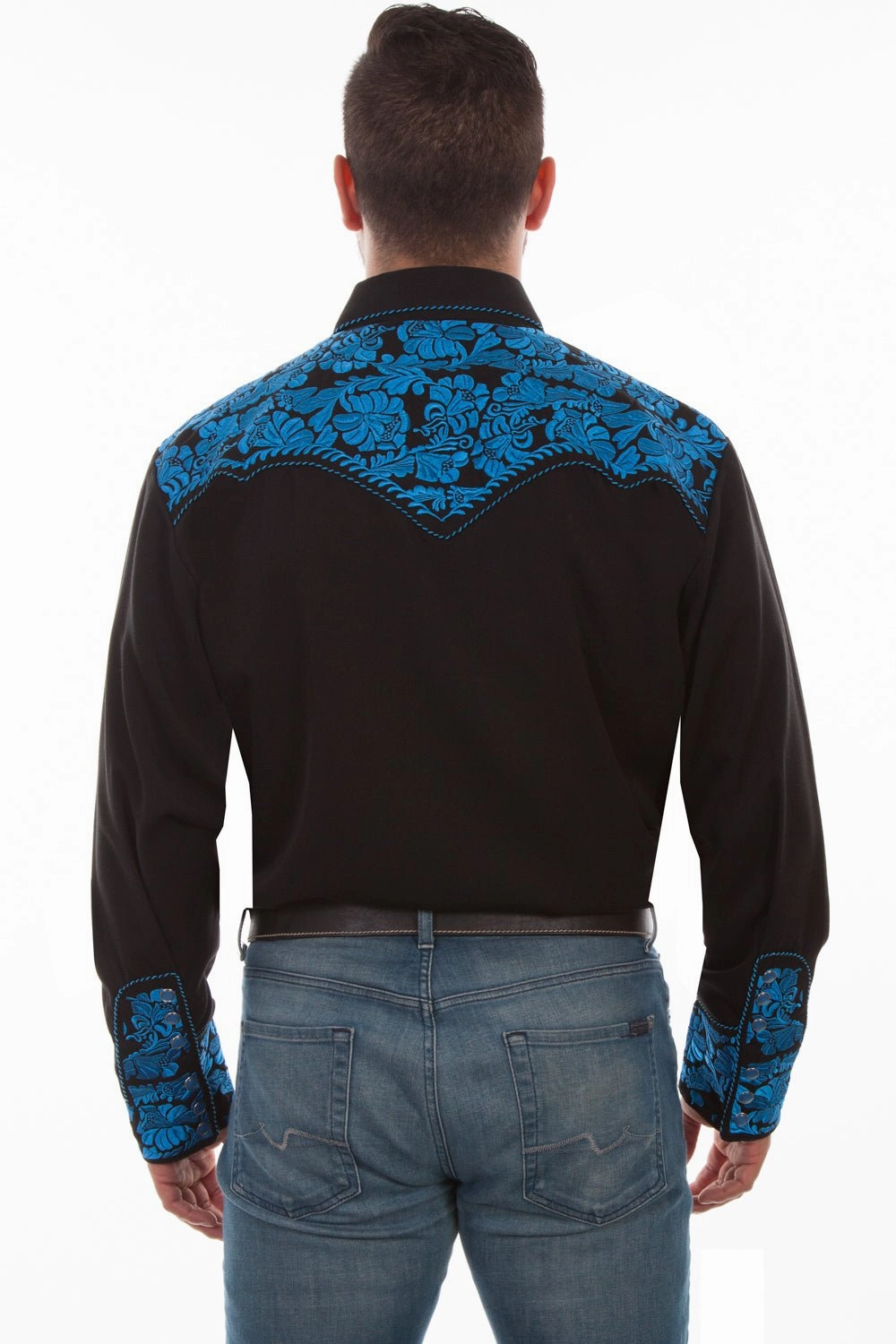 Corporate Wear Summer Vibes Scully Mens Floral Tooled Embroidery Royal Poly/Rayon L/S Shirt