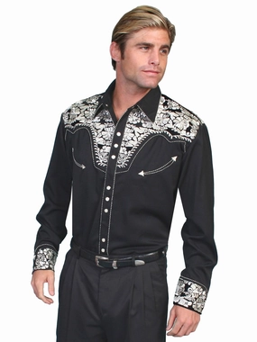 Scully Mens Floral Tooled Embroidery Silver Poly/Rayon L/S Shirt Stylish Appearance