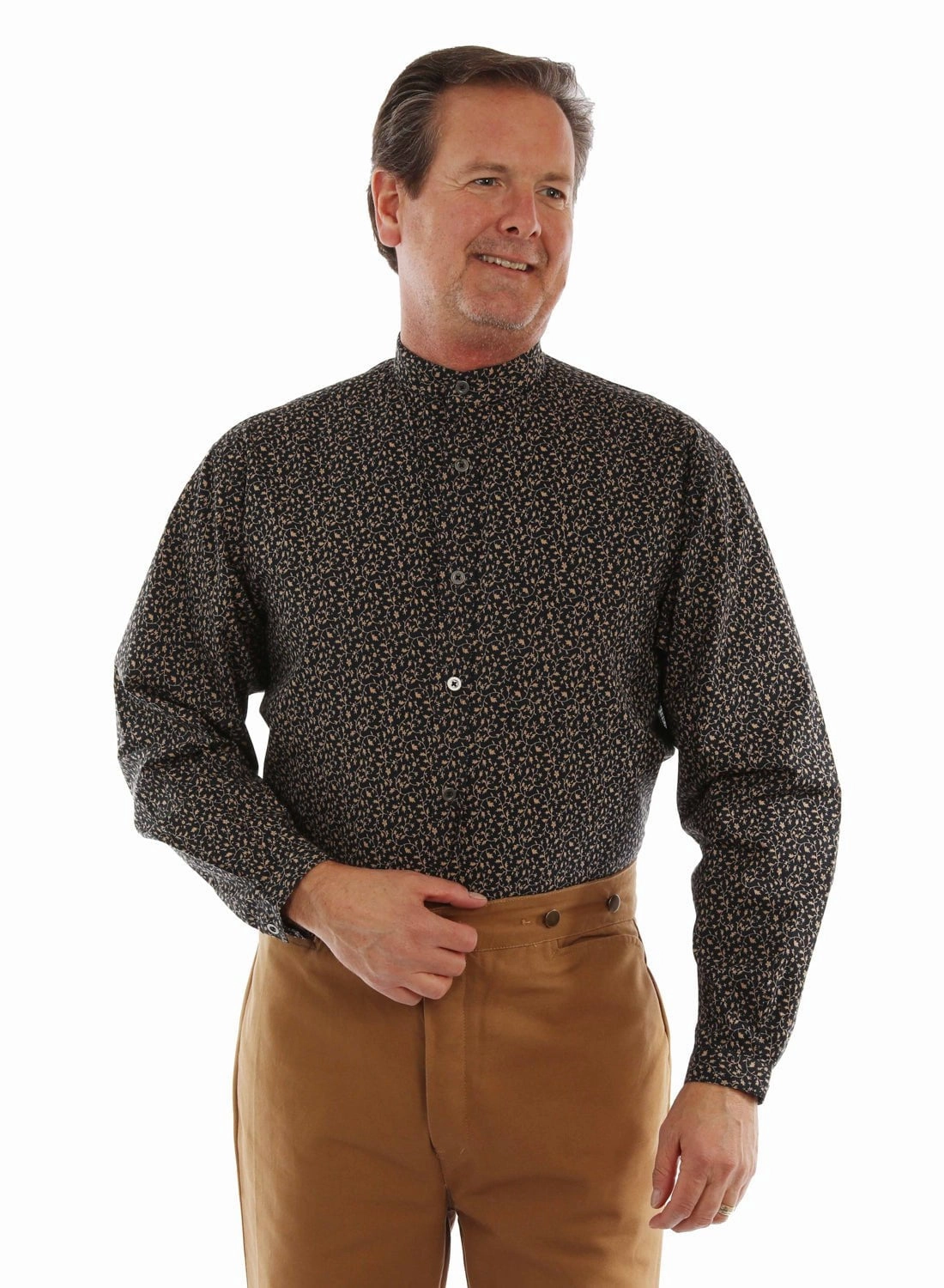 Non Irritating Tags Scully Mens Floral Vine Retro Western Navy 100% Cotton L/S Shirt