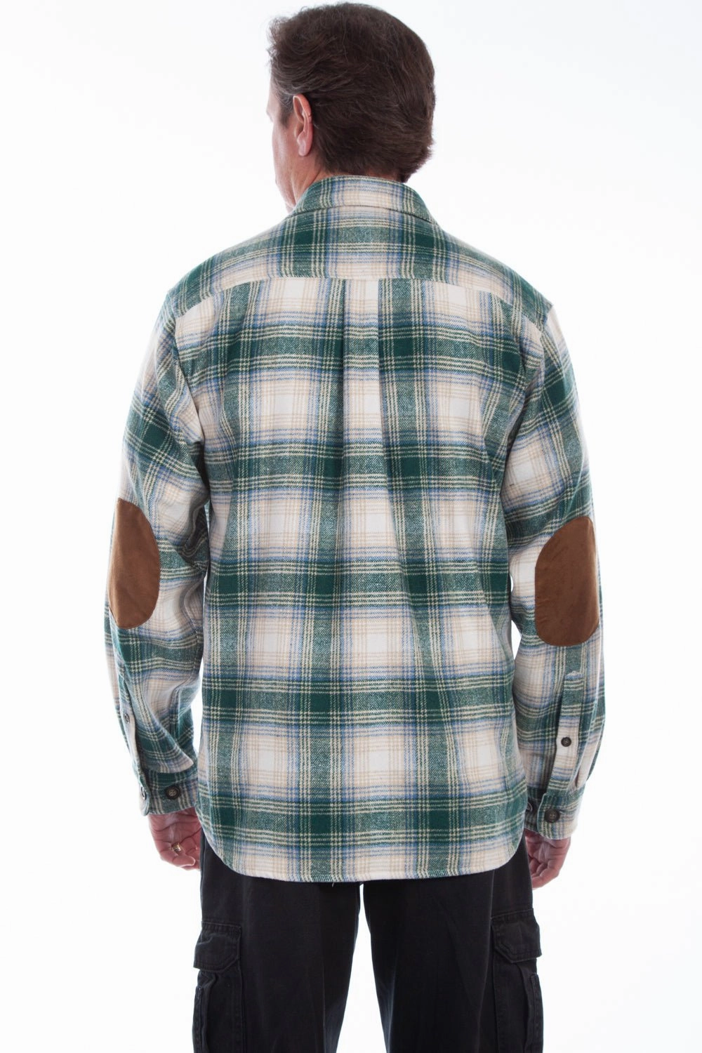 Weekend Casual Layered Look Scully Mens Green/White 100% Cotton Brawny Plaid L/S Shirt