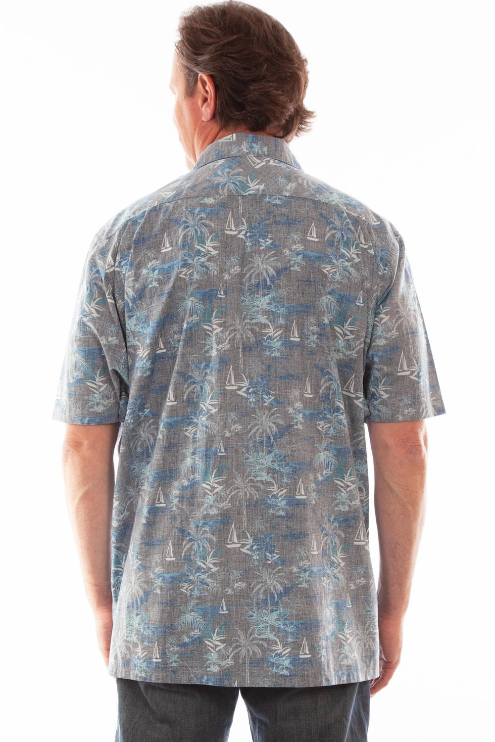Scully Mens Grey 100% Cotton Hawaiian Boats S/S Shirt Anti Pill Treatment Checkered Style