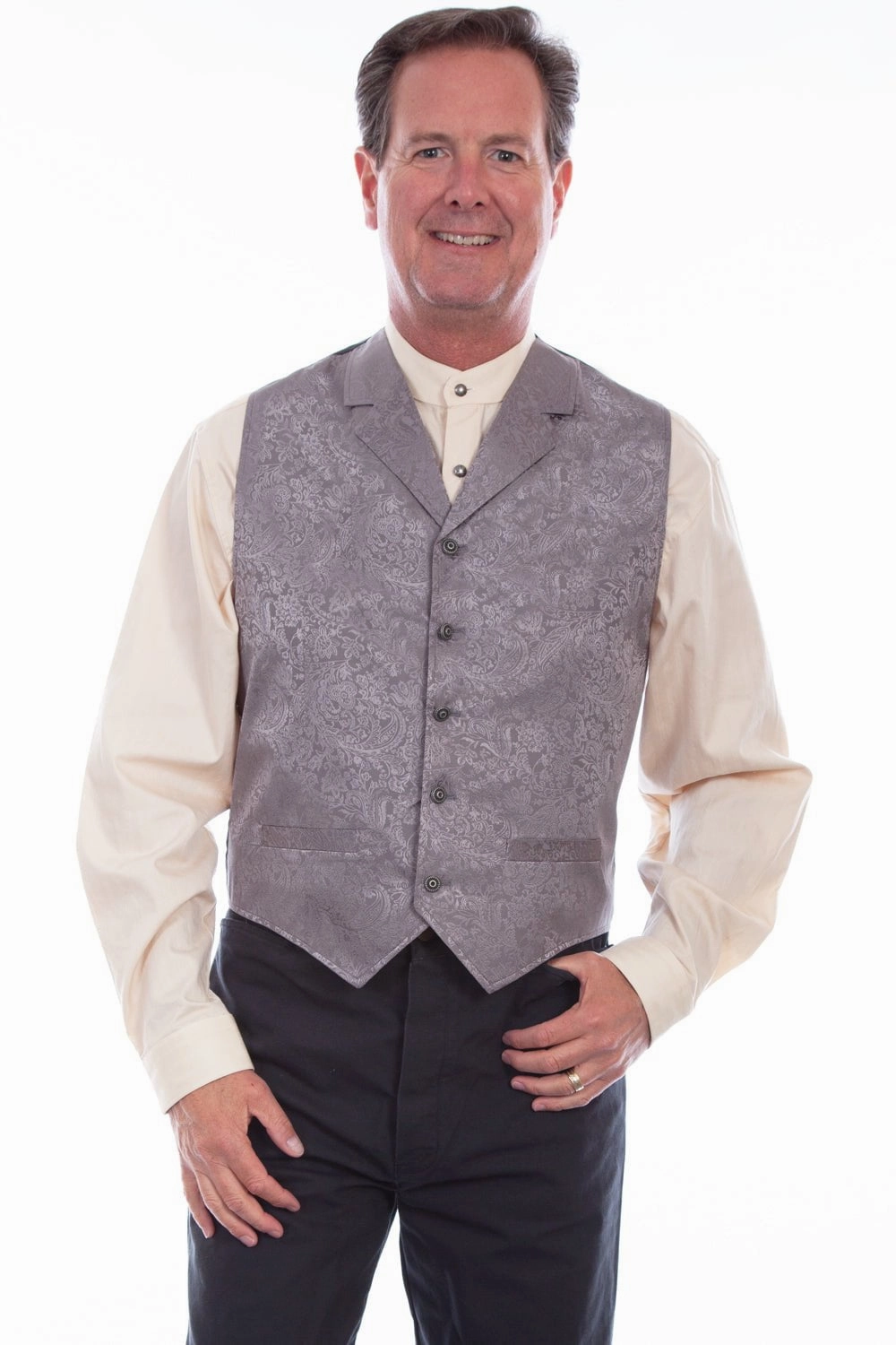 Double stitching Scully Mens Grey 100% Silk Notched Lapels Vest