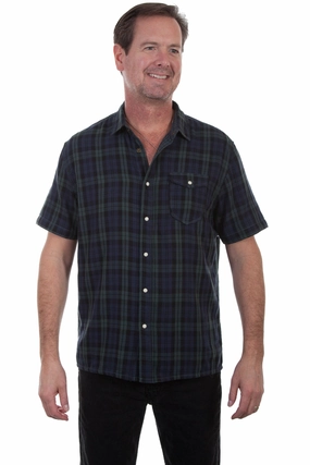 Checkered Look Scully Mens Hunter Green 100% Cotton Reversible S/S Shirt