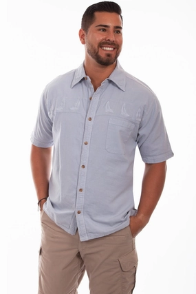 Scully Mens Ice Grey 100% Cotton Sail Away S/S Shirt Trendy Pattern Cooling Mesh Lining