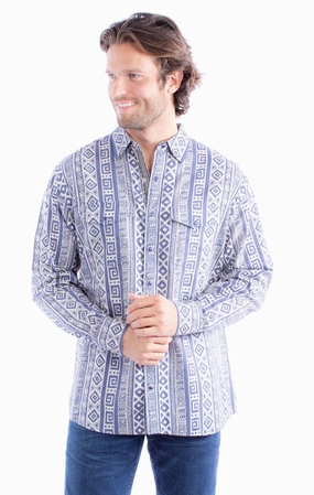 Scully Mens Kantha Signature Blue 100% Cotton L/S Shirt Local Favorite Beach Attire