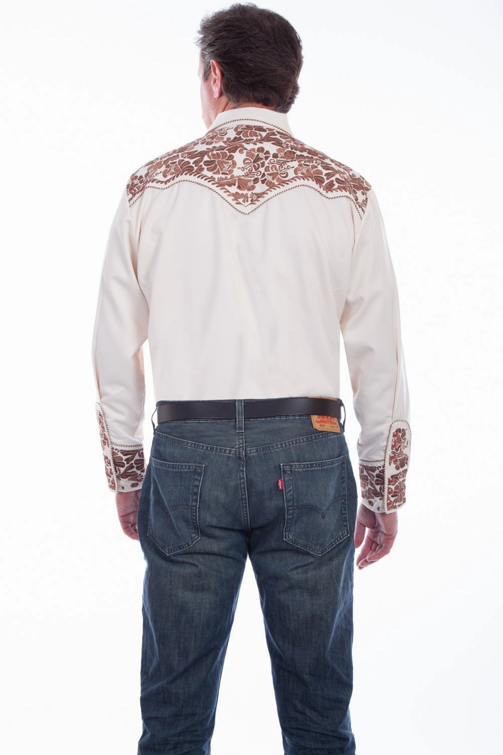 Effortless Comfort Scully Mens Natural Poly/Rayon Tooled Floral L/S Shirt
