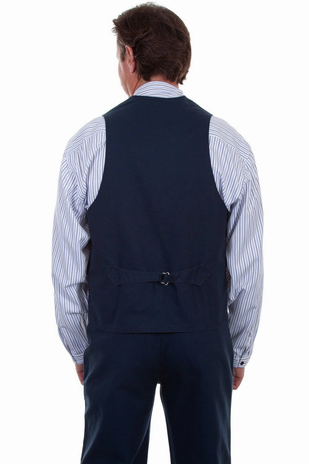 Non Irritating Collar Scully Mens Navy 100% Cotton Canvas Vest