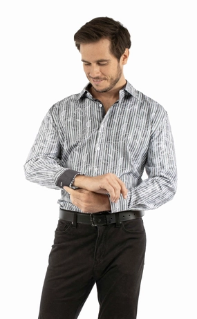 Scully Mens Paisley Jacquard Charcoal 100% Cotton L/S Shirt Eco-Friendly Choice Breathable fabric