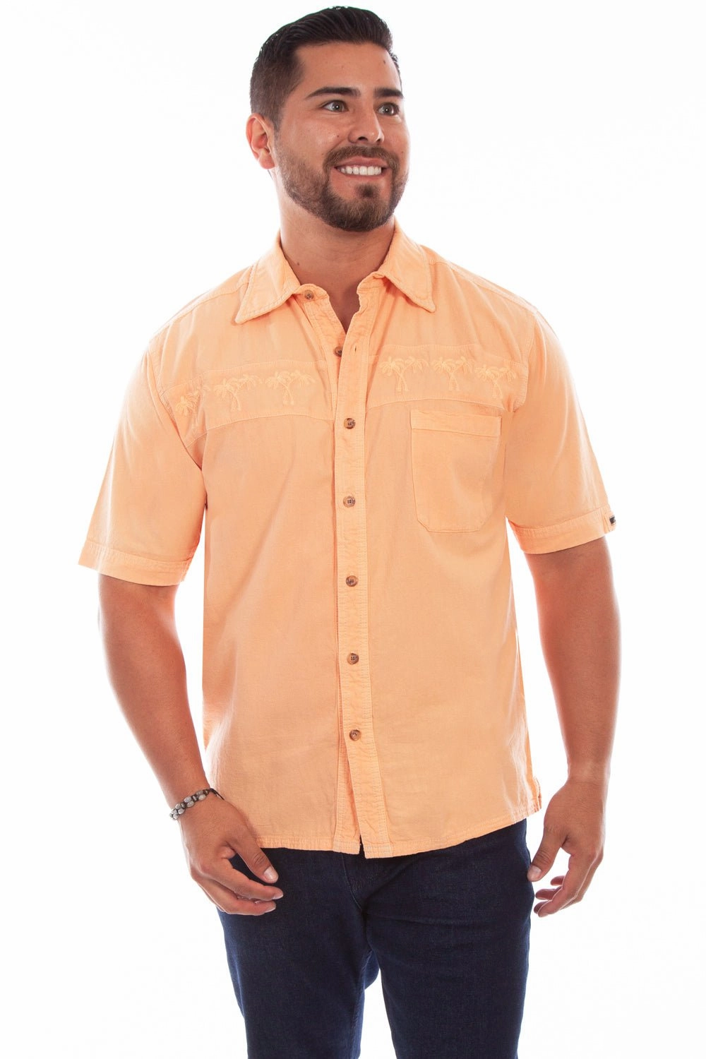 Scully Mens Papaya 100% Cotton Palm S/S Shirt Double Needle Hemming