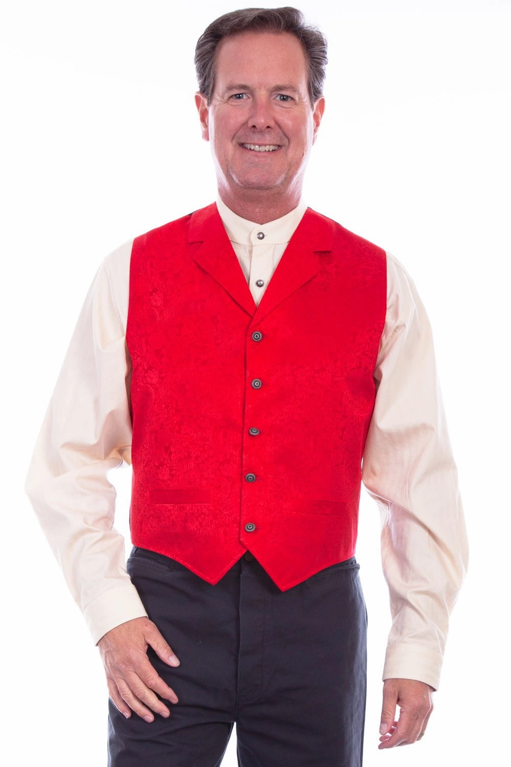 Scully Mens Red 100% Silk Notched Lapels Vest Basic Essential Layer Comfy Street Piece