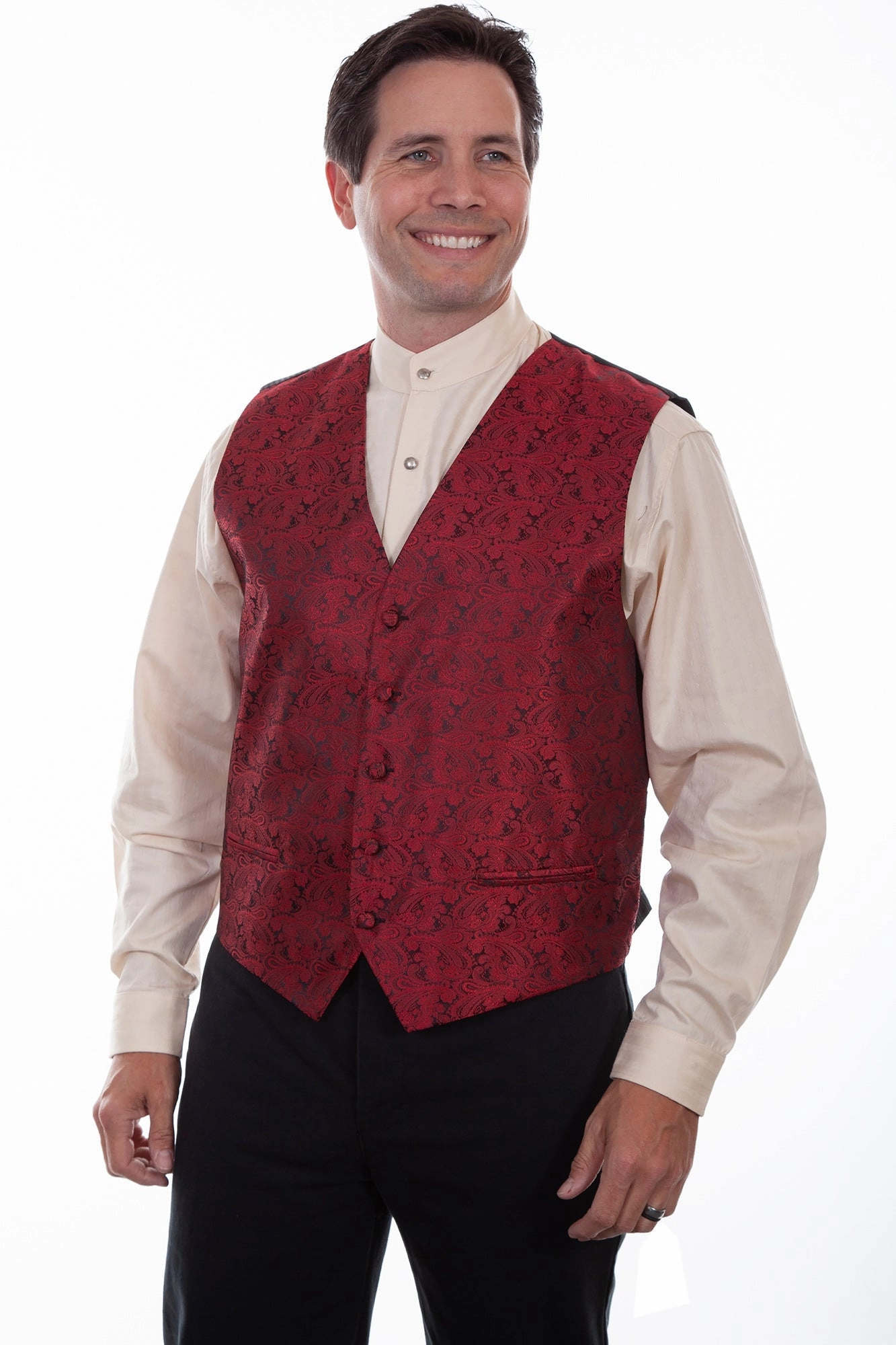 Breathable Softshell Layer Transitional Look Scully Mens Red Polyester Paisley No Lapel Vest