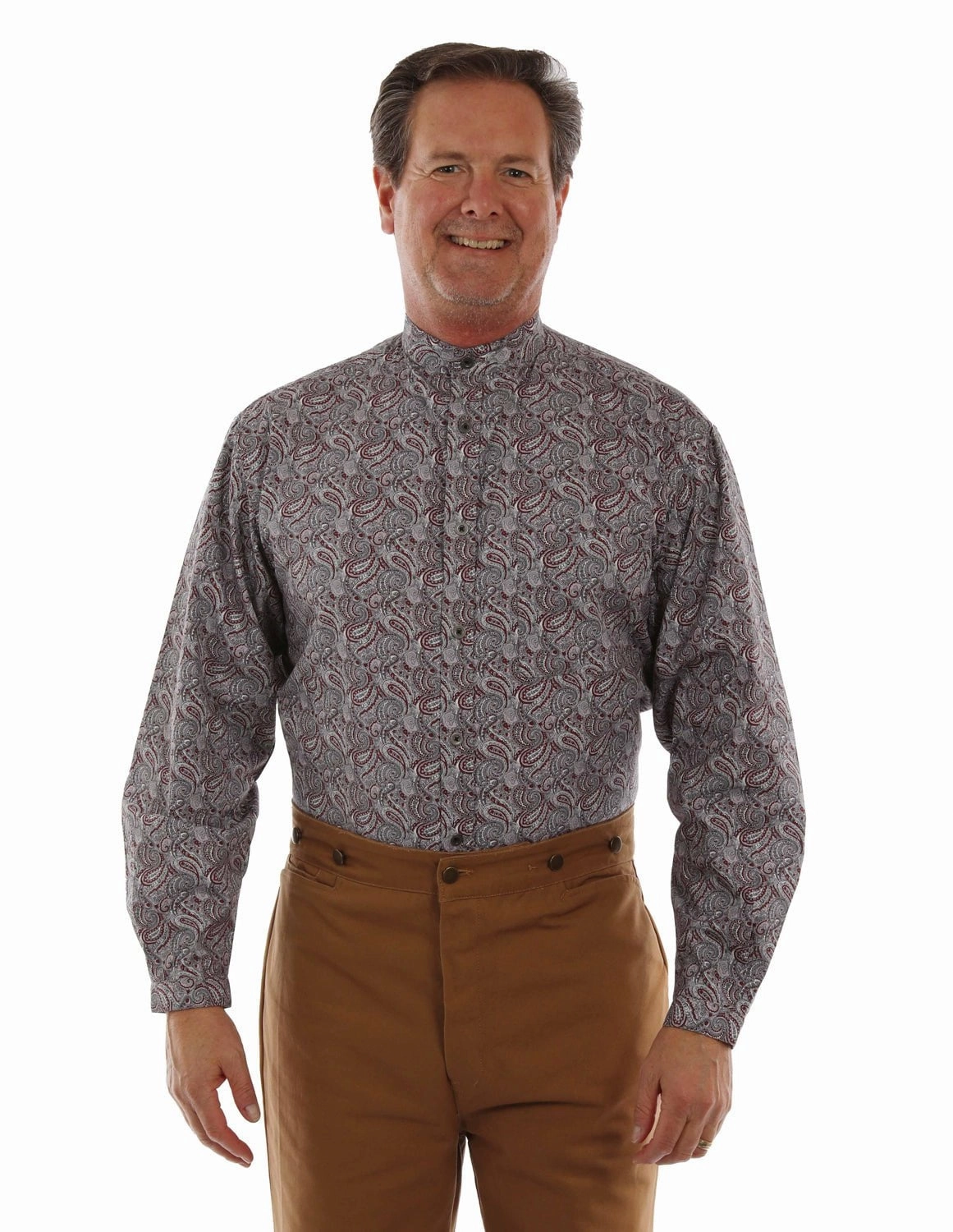 Versatile Style Functional Fashion Scully Mens Retro Paisley Burgundy 100% Cotton L/S Shirt